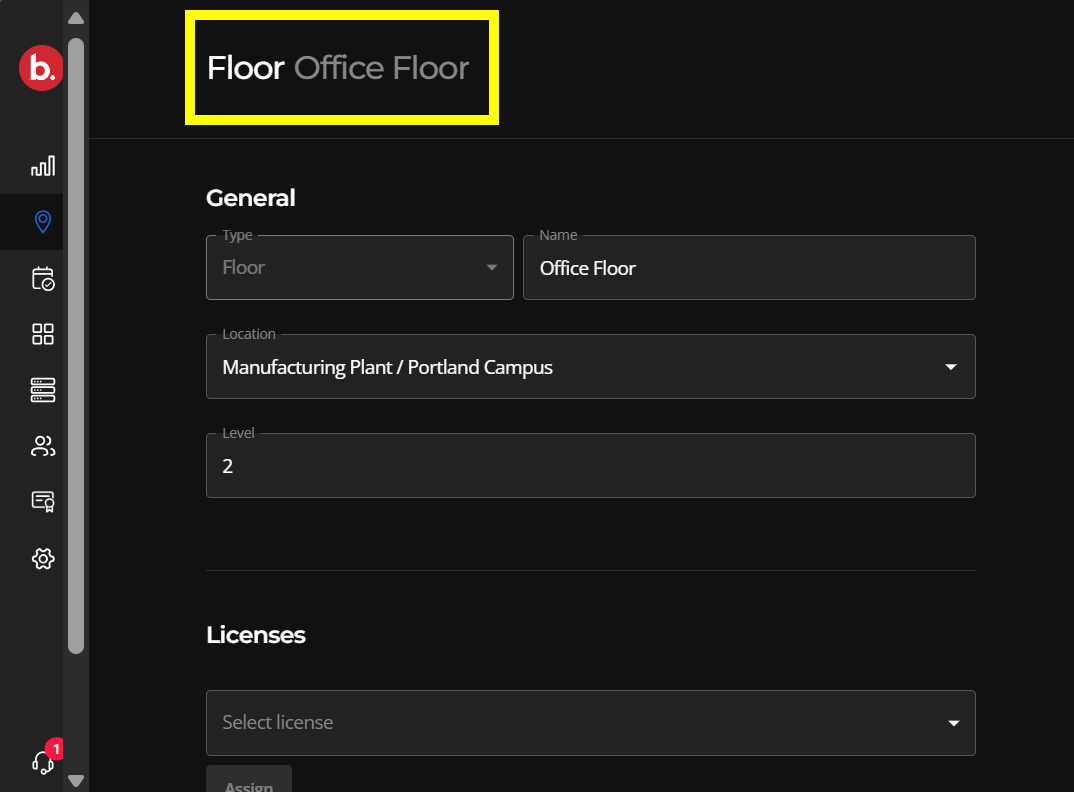 A location open for editing with the location name highlighted.