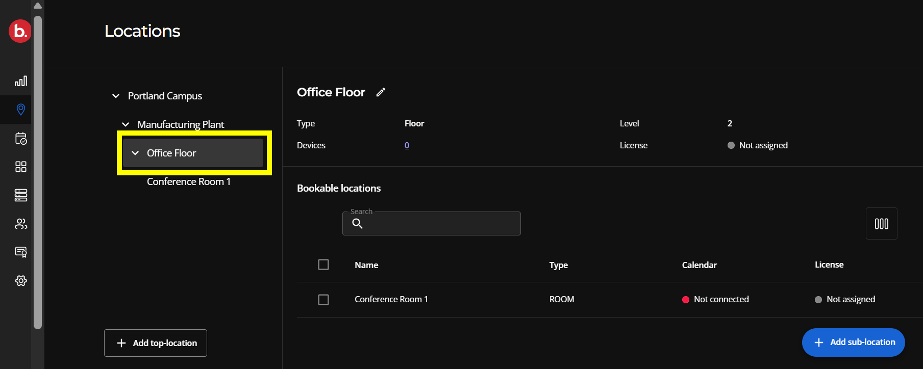 A floor location selected in the Locations pane.