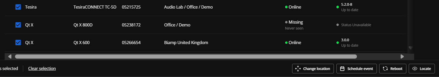 Audiovisual devices selected with management functions visible.
