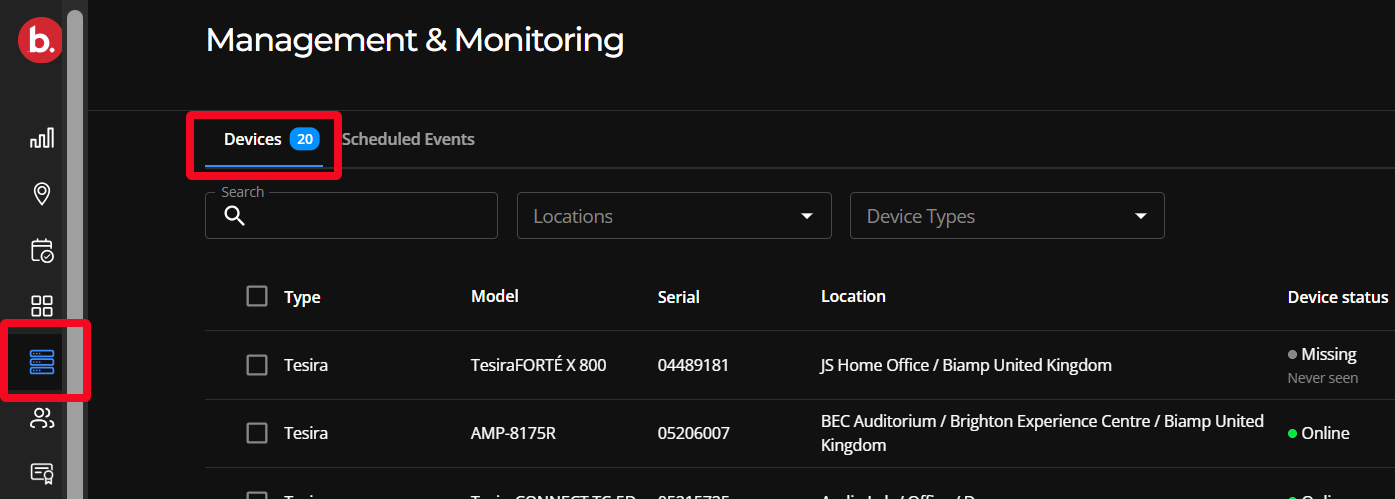 Workplace admin portal with the Devices page and tab selected.