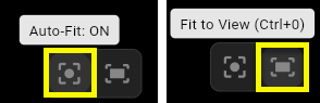 Autofit and Fit-to-View icons determine the way the elements fill the canvas