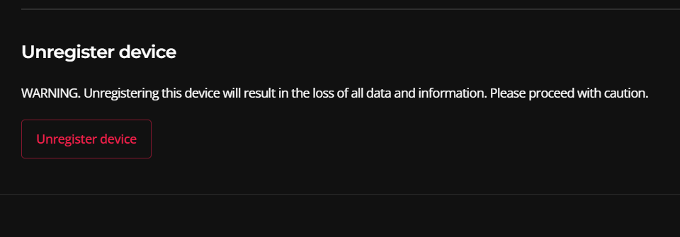 The bottom-most section of the AV device example page showing the Unregister device button.