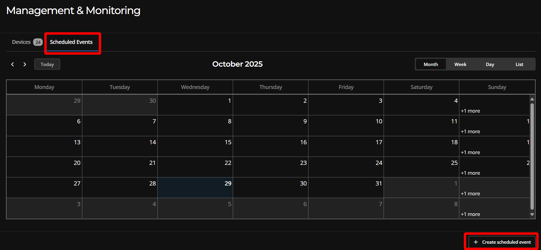 The Scheduled Events tab.
