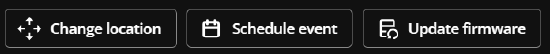 The booking device management buttons: Change Location, Schedule Event, Update Firmware.