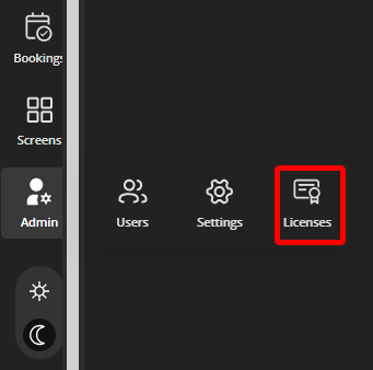 The Admin tab open in an Workplace organization's admin console, showing the User, Settings, and Licenses tabs.