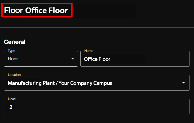 The location edit form with a red callout around the location name at the top of the form.