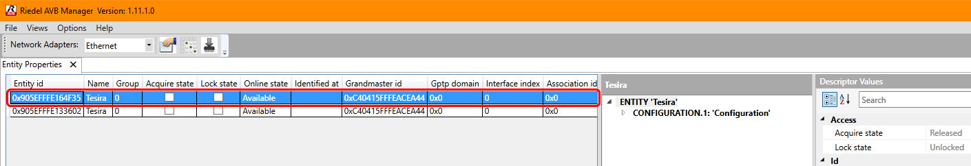 Select device in Entity Properties