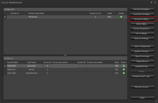 Device Maintenance - Network Settings