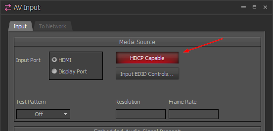 HDCP toggle button on AV Input block