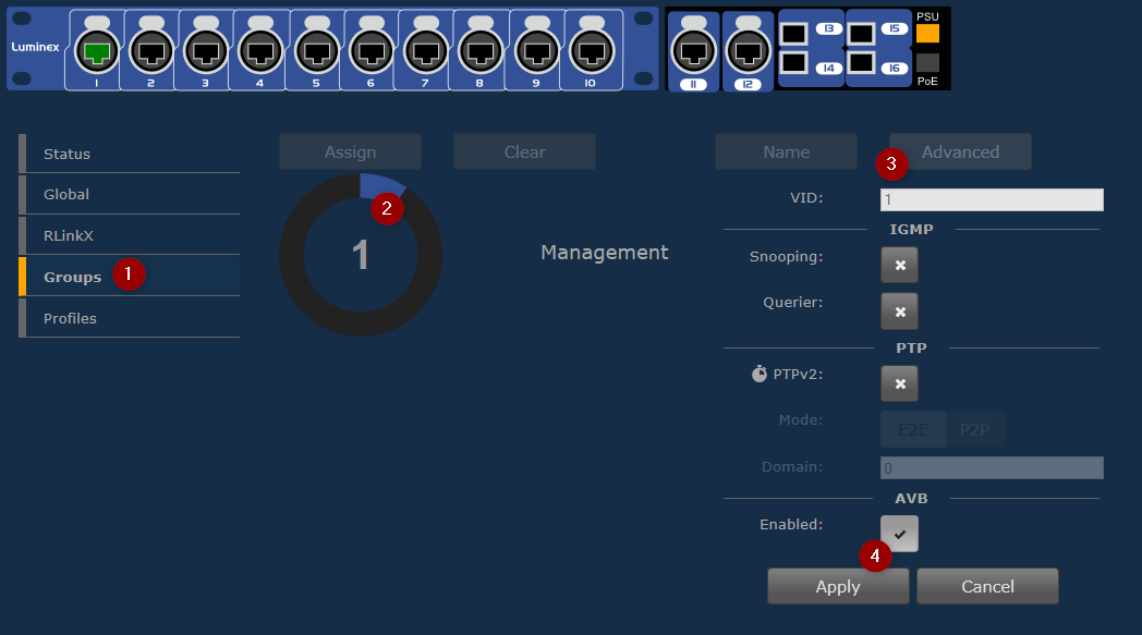 Inavate AV  gigacore ethernet switches support milan avb sa